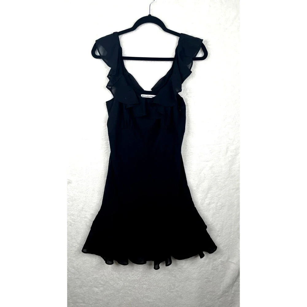 Abercrombie & Fitch Black Dress M Medium Ruffle Tiered Sleeveless Mini Short NWT - Picture 1 of 13
